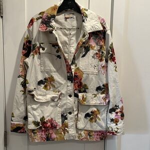 Floral Utility Jacket - Cream with Pink & Green Floral Print